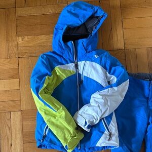 Kids Ski outfit - blue with green and white details in jacket